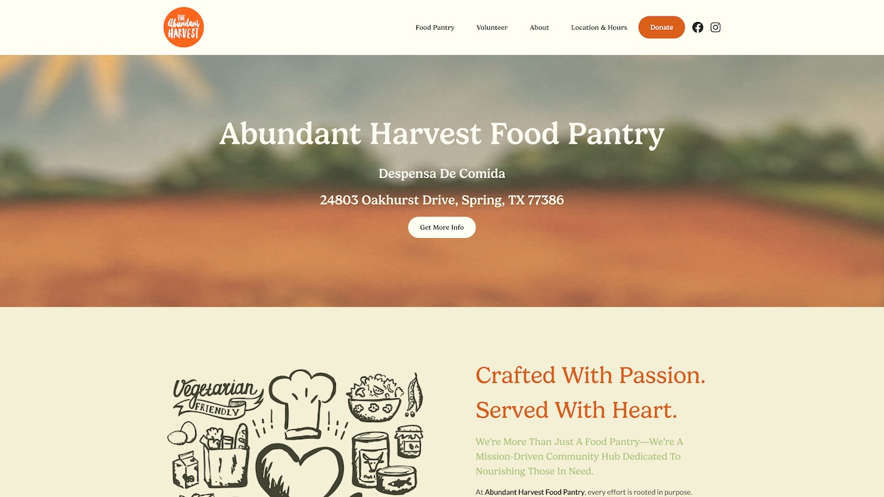 Voixly Web Design Portfolio 439 - Abundant Harvest Food Pantry - [harvestkitchen.org]