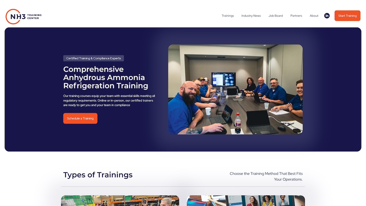 Voixly Web Design Portfolio 460 - NH3 Training Center – Ammonia Refrigeration Training for Compliance_ - [nh3trainingcenter.com]