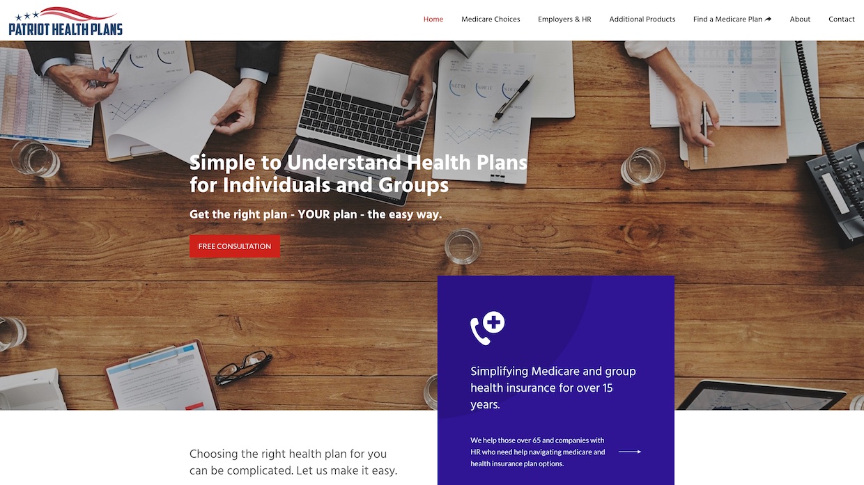 Voixly Web Design Portfolio 461 - Patriot Health Plans – Simplifying Medicare and group health insura_ - [patriothealthplans.net]